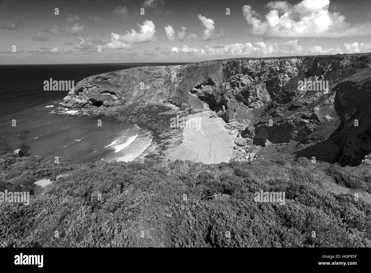 Bassets Cove, les falaises du littoral, Porteath, comté de Cornwall, England, UK Banque D'Images