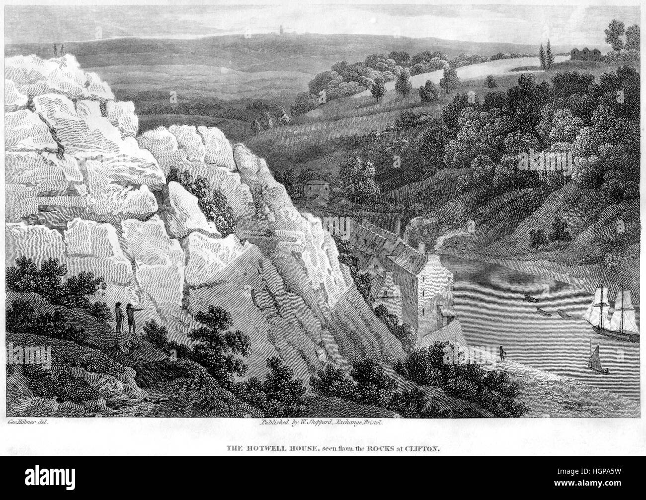 Une gravure du Hotwell Maison vue depuis les rochers à Clifton, Bristol numérisées à haute résolution à partir d'un livre imprimé en 1816. Banque D'Images