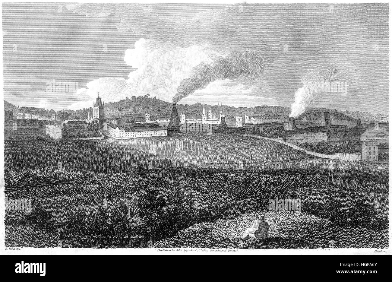 Une gravure d'une vue sur la Colline du pieu de Bristol en 1809 numérisées à haute résolution à partir d'un livre imprimé en 1816. .Croyait libres de droit. Banque D'Images