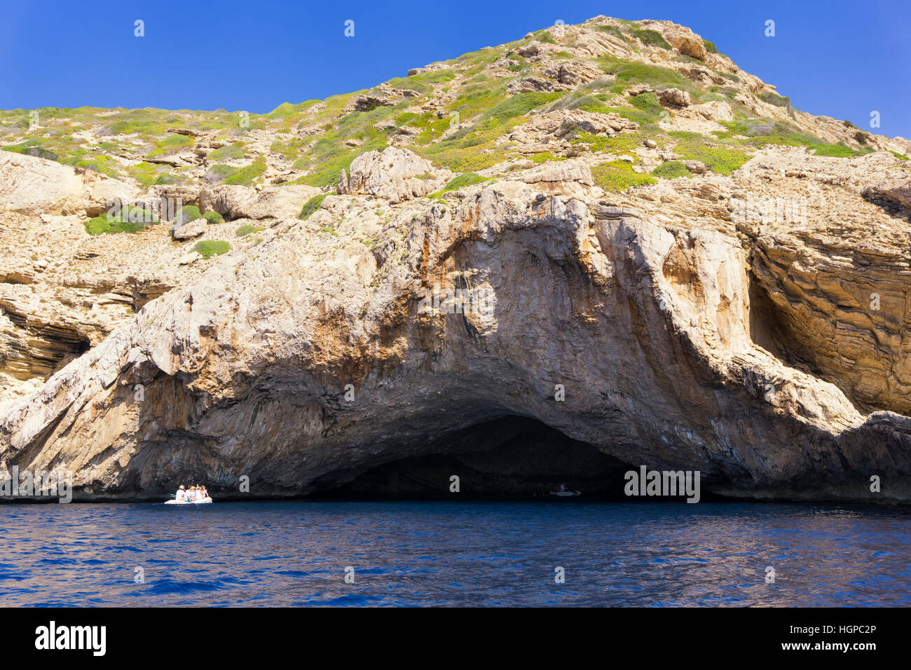 Grotte bleue dans l'île de Cabrera, îles Baléares, Espagne Banque D'Images