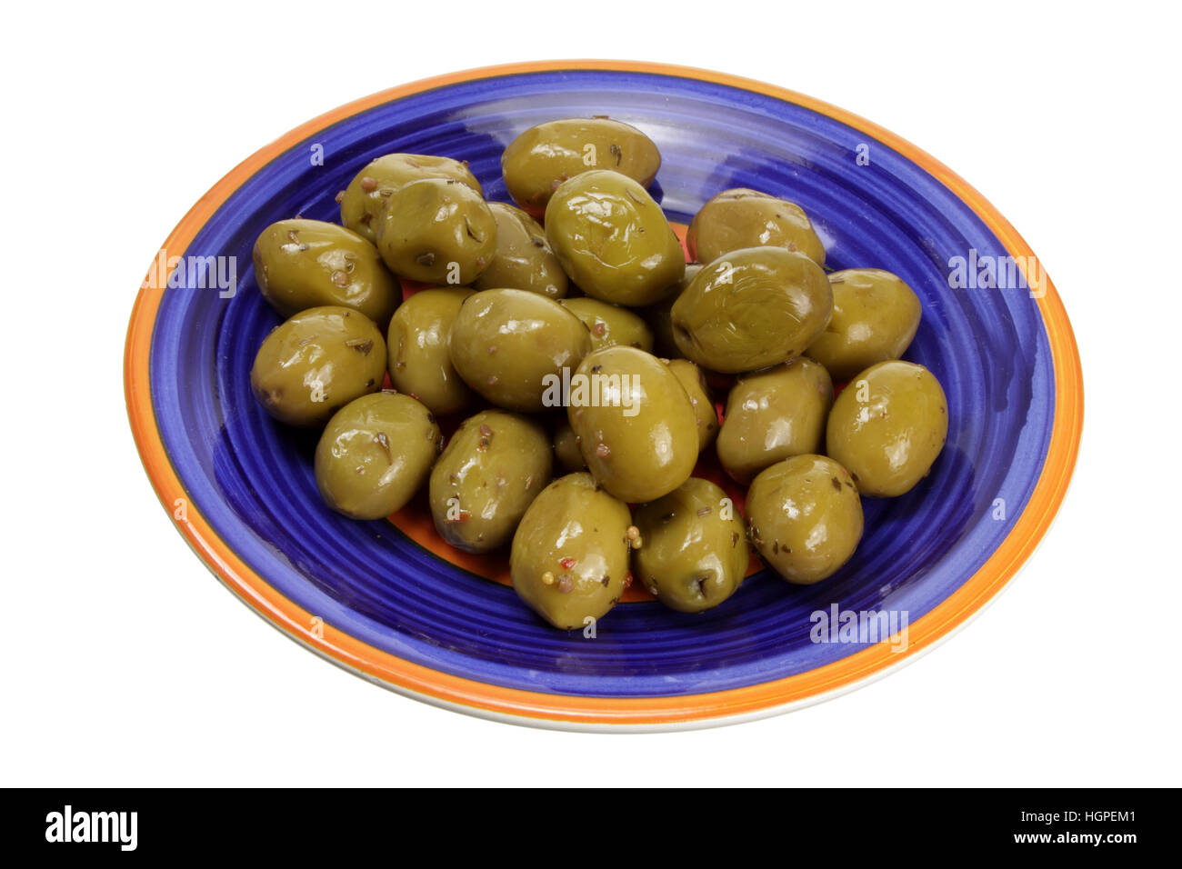 Olives vertes de plaque Banque D'Images