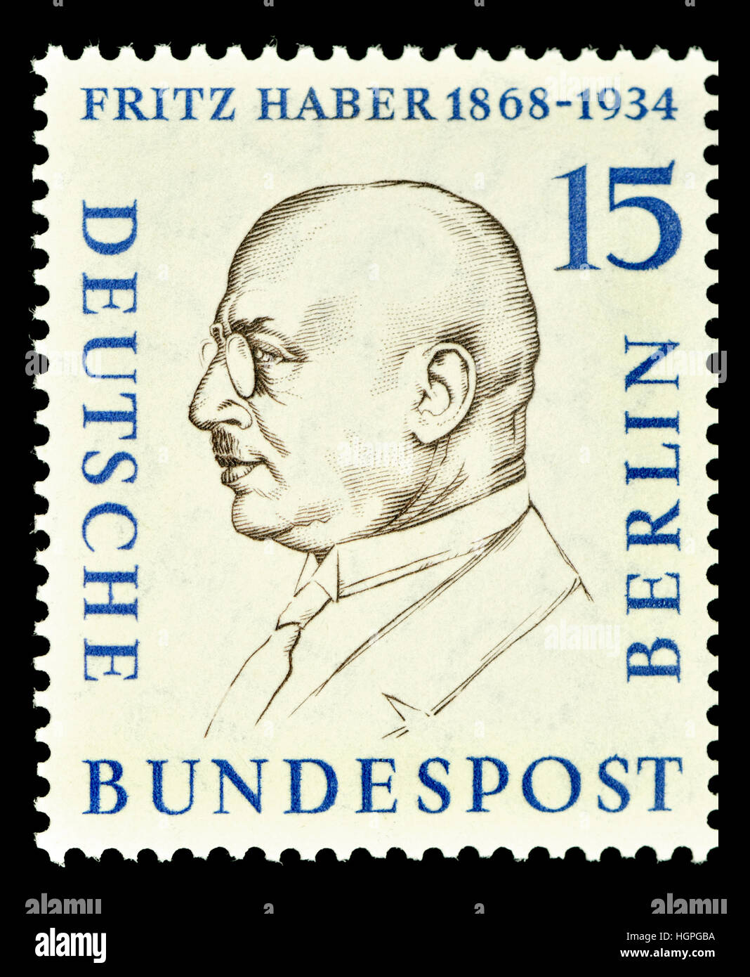 L'allemand (W) Berlin timbre-poste (1957) : Fritz Haber (1868-1934), chimiste allemand - a remporté le Prix Nobel de chimie en 1918 pour son invention de la........ Banque D'Images