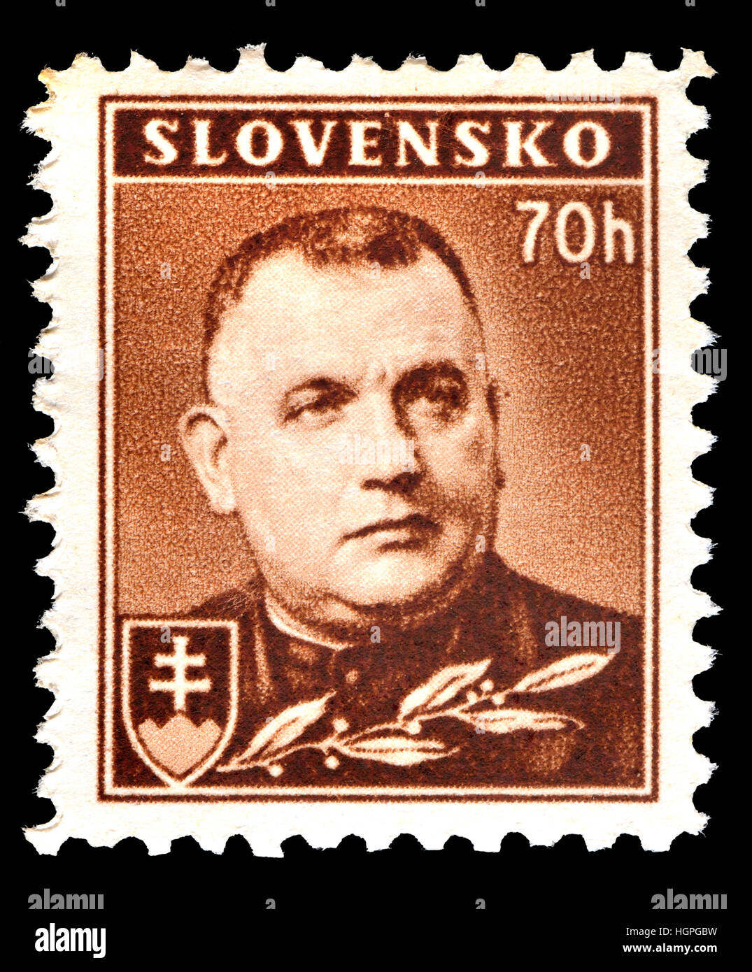 Timbre slovaque (1942) - Le président Jozef Tiso (1887-1947) prêtre catholique romain, Premier Ministre et plus tard président de la Première République Slovaque Banque D'Images