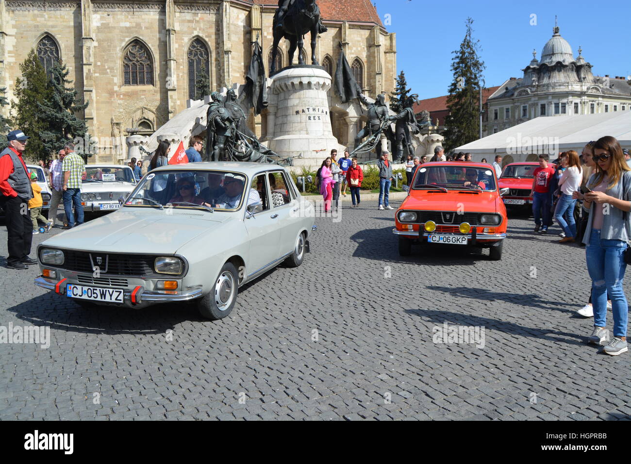 Vintage Car show, deux voitures Dacia 1300. Banque D'Images