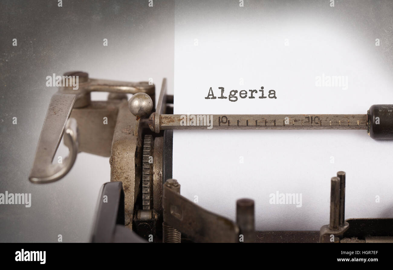 Inscription a été faite par vinrage typewriter, le pays, l'Algérie Banque D'Images