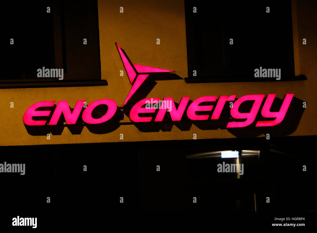 Logo das der Marke Eno 'Energy', Berlin. Banque D'Images
