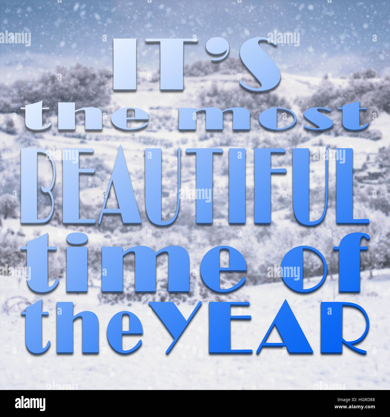 Typographic citation sur l'hiver sur le beau paysage de neige Banque D'Images