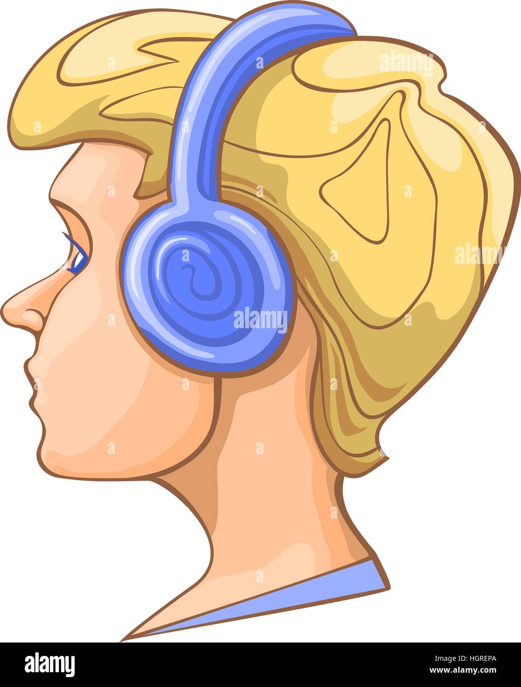 Boy listening to music on headphones. Illustration de Vecteur