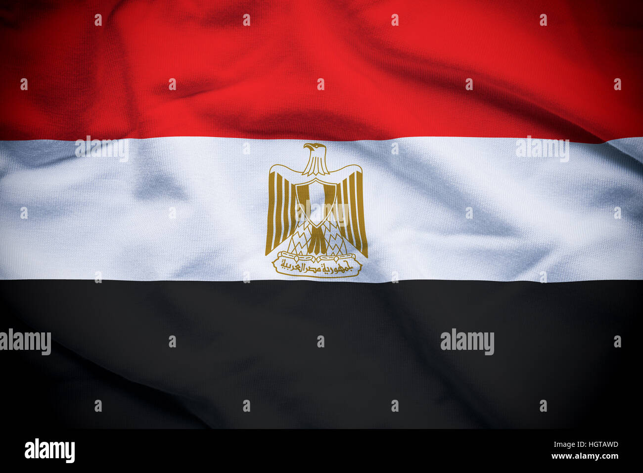 Ondulé et ridée drapeau national de l'Égypte Contexte. Banque D'Images