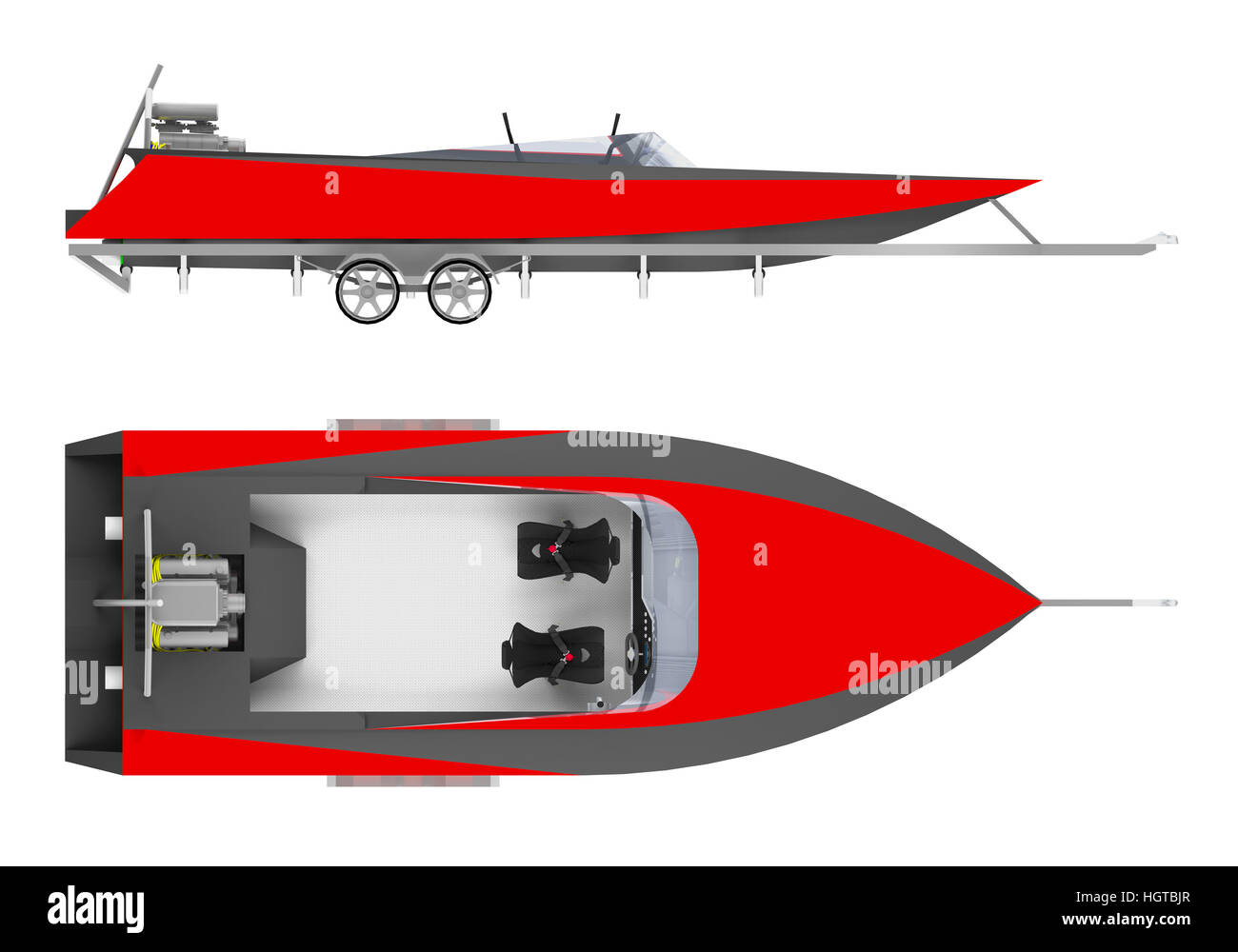 Bateau sur la remorque blanc isolé. Le rendu 3D Banque D'Images