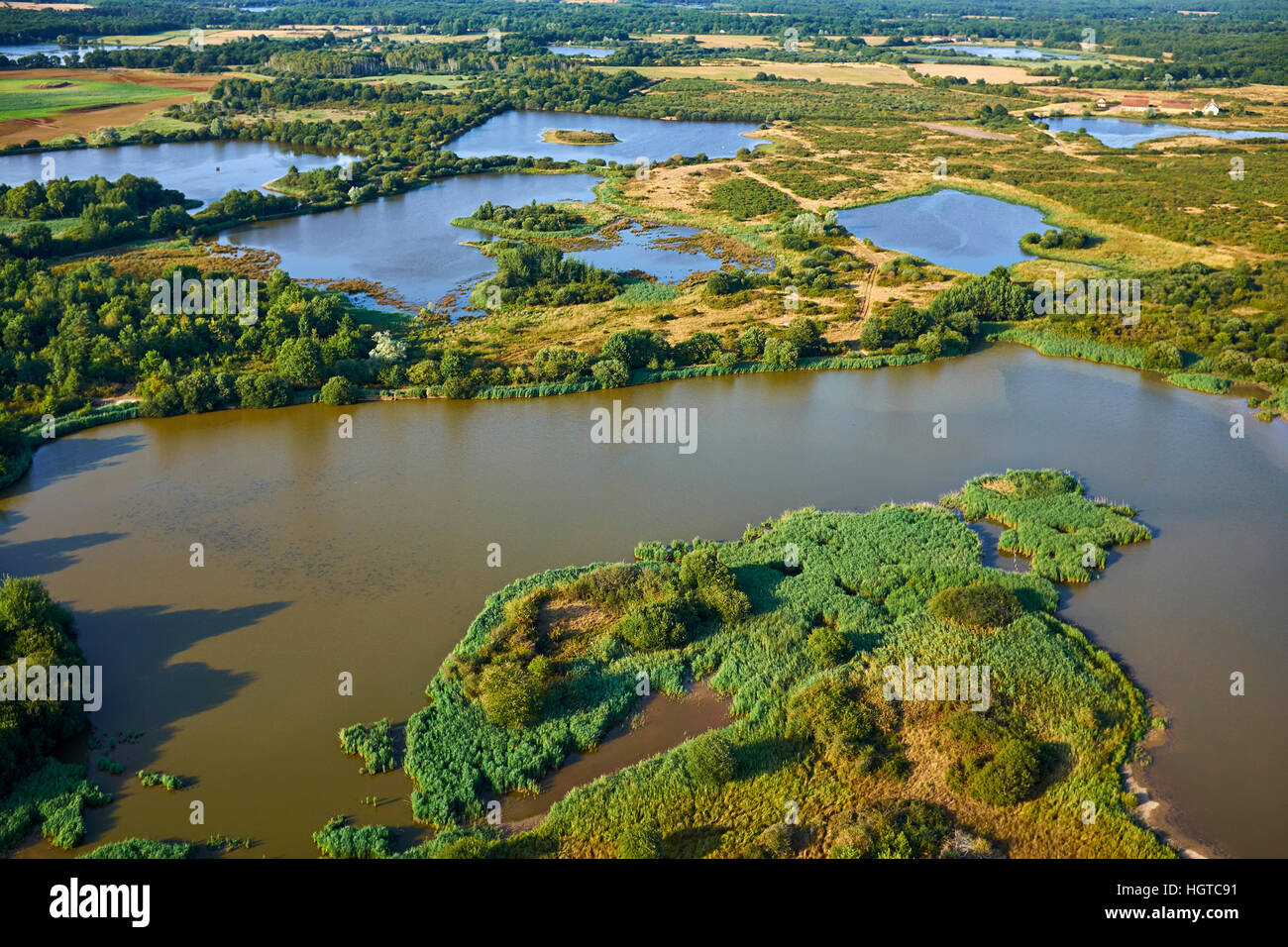 La France, de l'Indre (36), le Berry, Brenne, parc naturel, vue aérienne de l'étangs, Mezières en brenne Banque D'Images