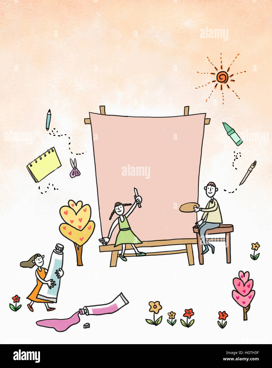 Illustration représentant la ligne de l'éducation artistique Banque D'Images