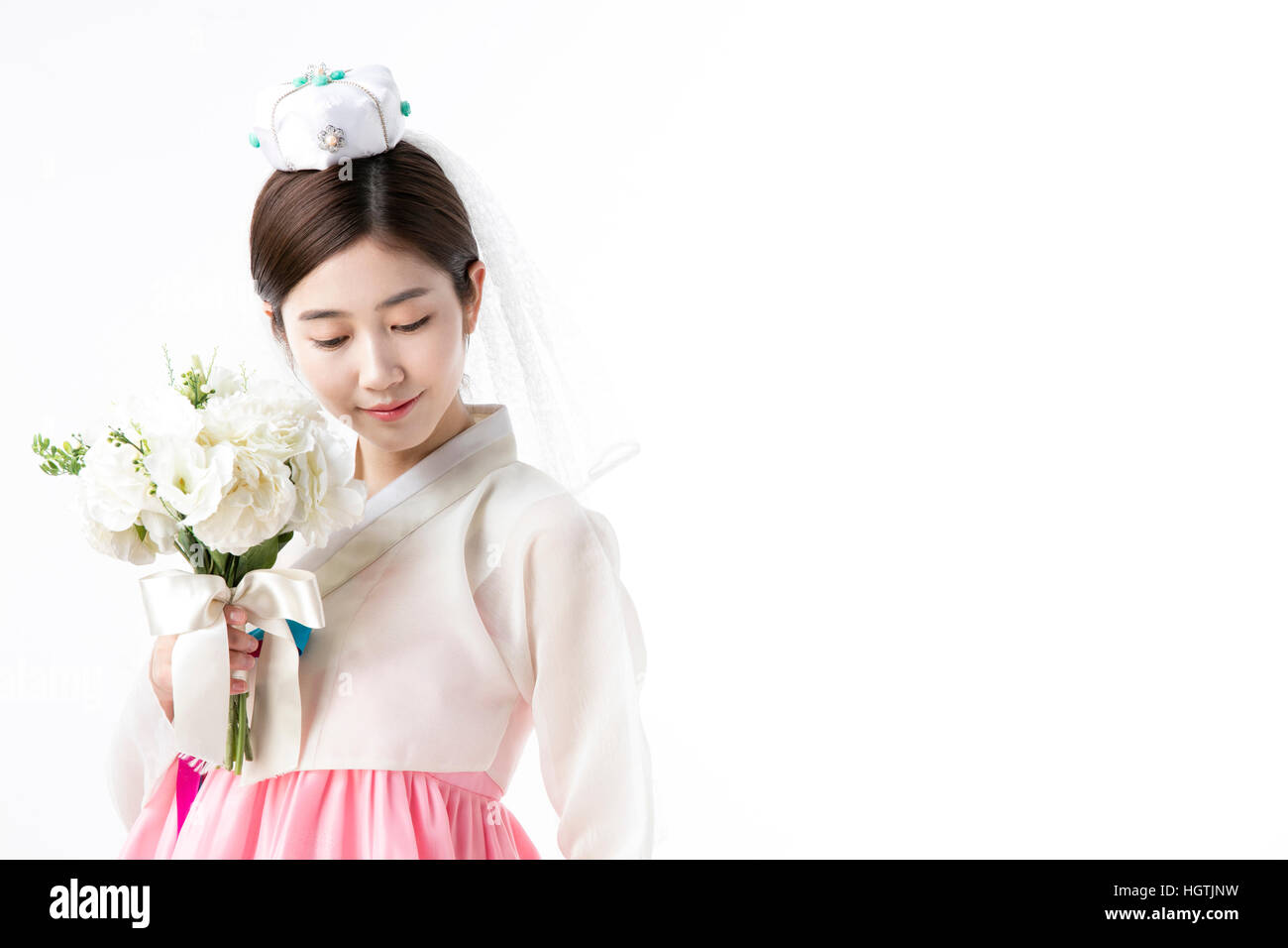 Portrait de jeune mariée Vêtements coréen traditionnel de l'ib à la bas Banque D'Images