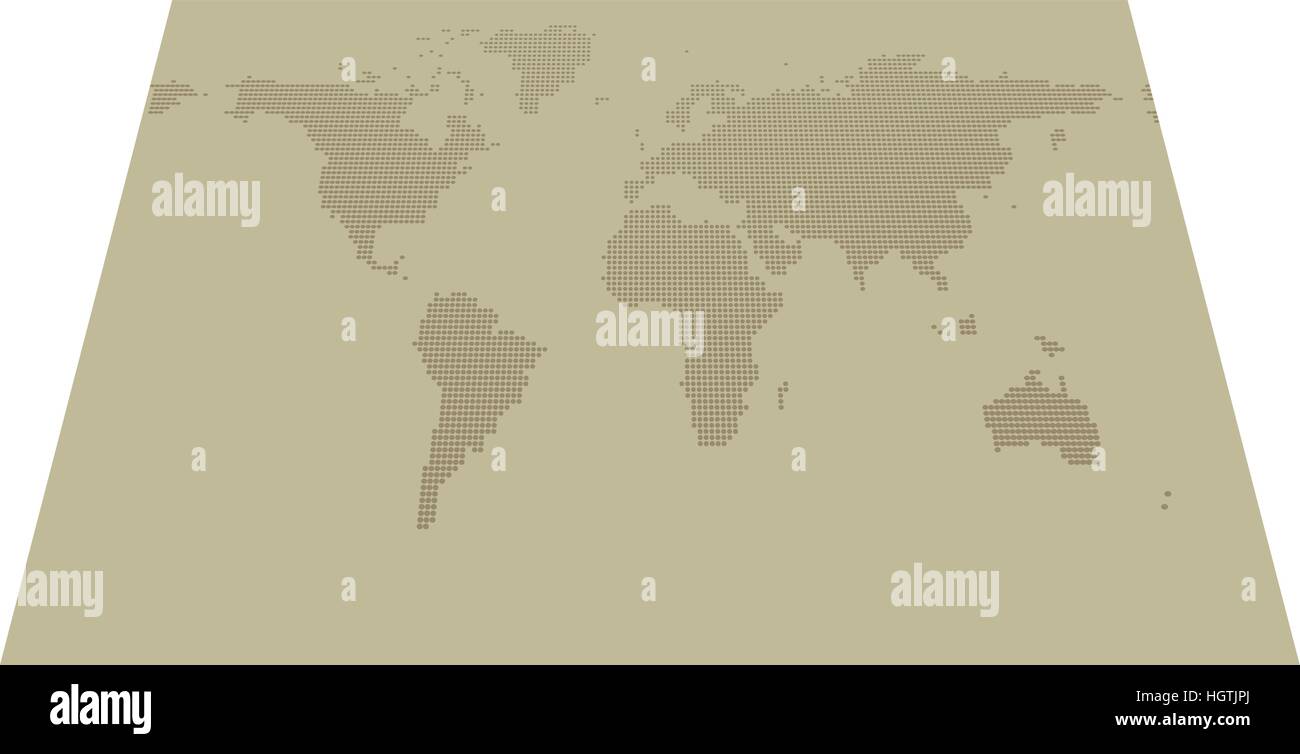 La carte à points isométriques sur fond kaki avec résolution 2000x1000 points et tous les grands continents de la terre - l'Eurasie, Amérique du Nord et du Sud, Afrique, Australie Illustration de Vecteur