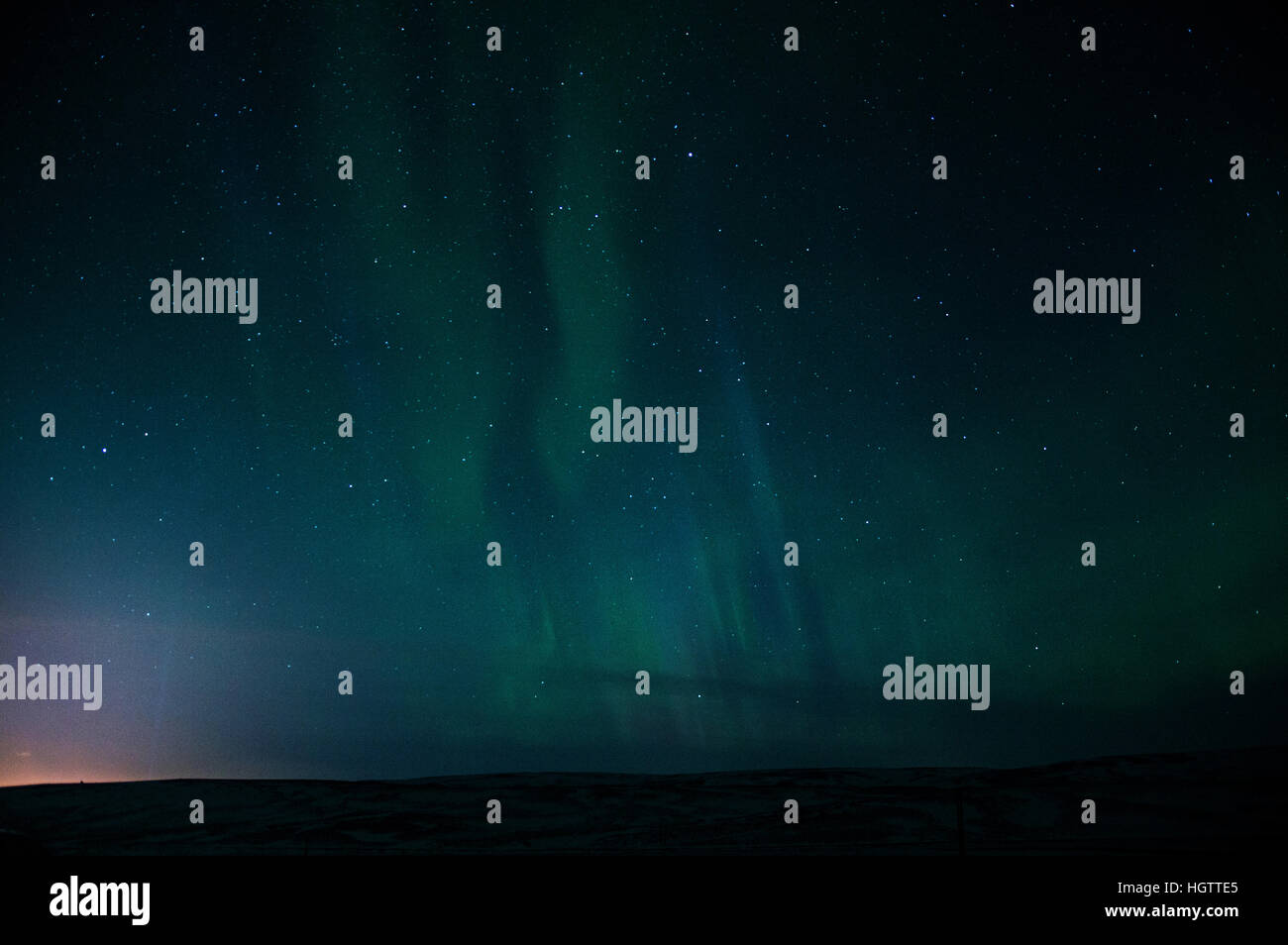 Northern Lights sur le parc national de Thingvellir en Islande, Nouvel An, 2016. Banque D'Images
