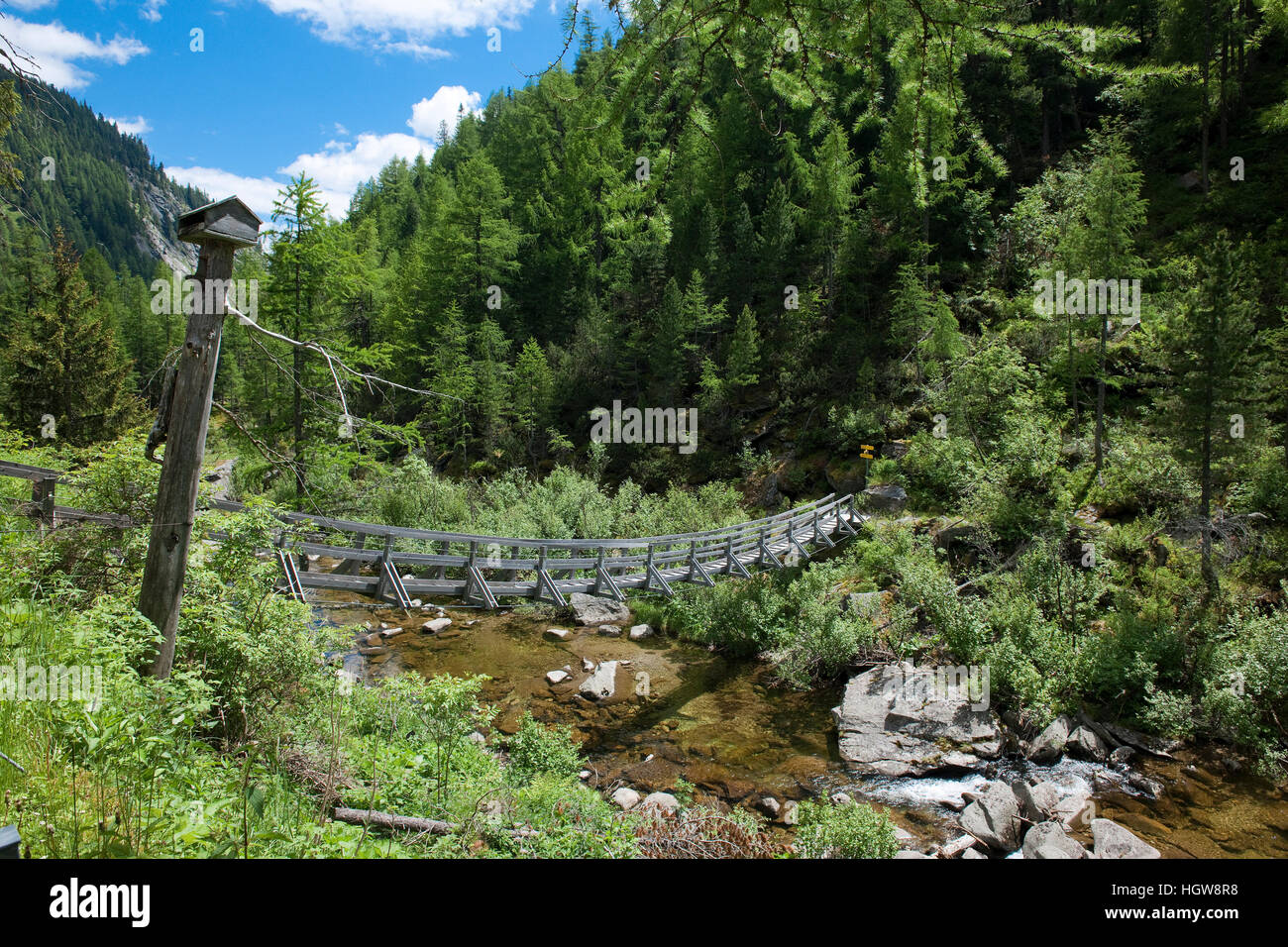 Pont en bois, Haut Tauern, Roma, l'Autriche, l'Europe, Malte valley Banque D'Images
