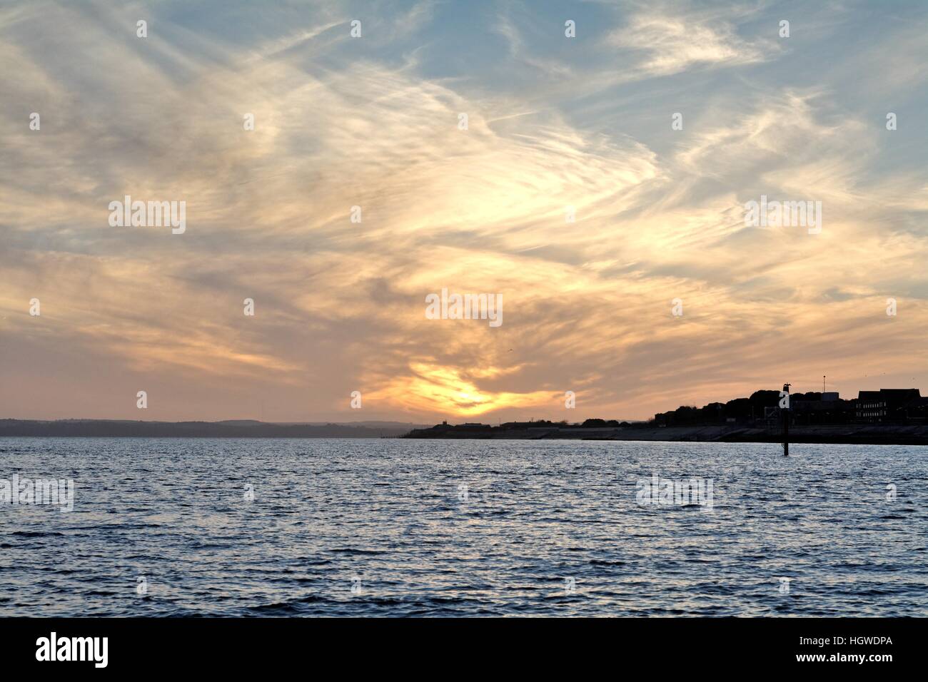 Coucher du soleil sur l'hiver Spithead Hampshire UK Banque D'Images