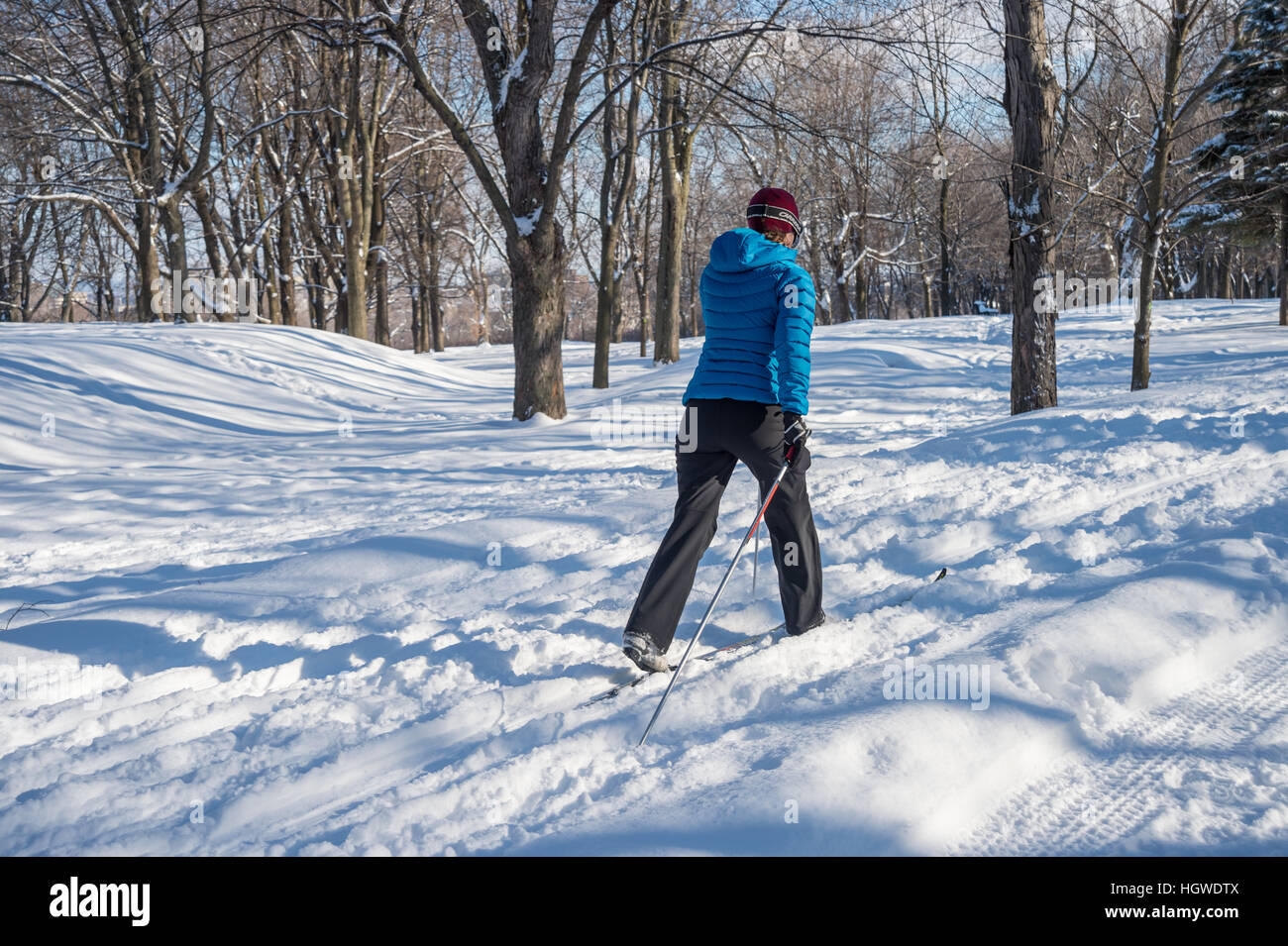 Montréal, CA - 1 janvier 2017 : Cross-Country skier sur le mont Royal en hiver Banque D'Images