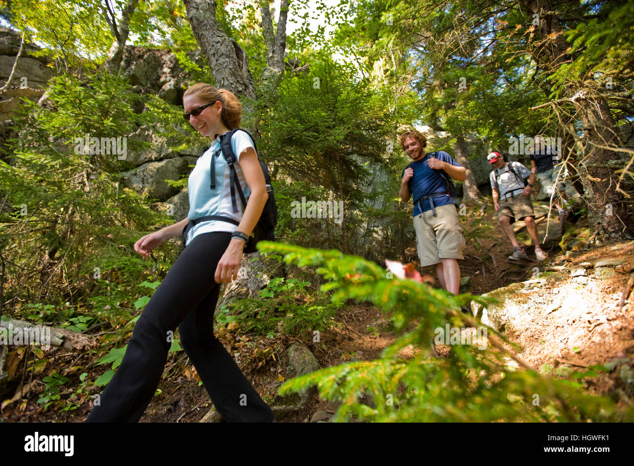 Les randonneurs sur le mont Monadnock dans Monadnock State Park à Jaffrey, New Hampshire. Banque D'Images