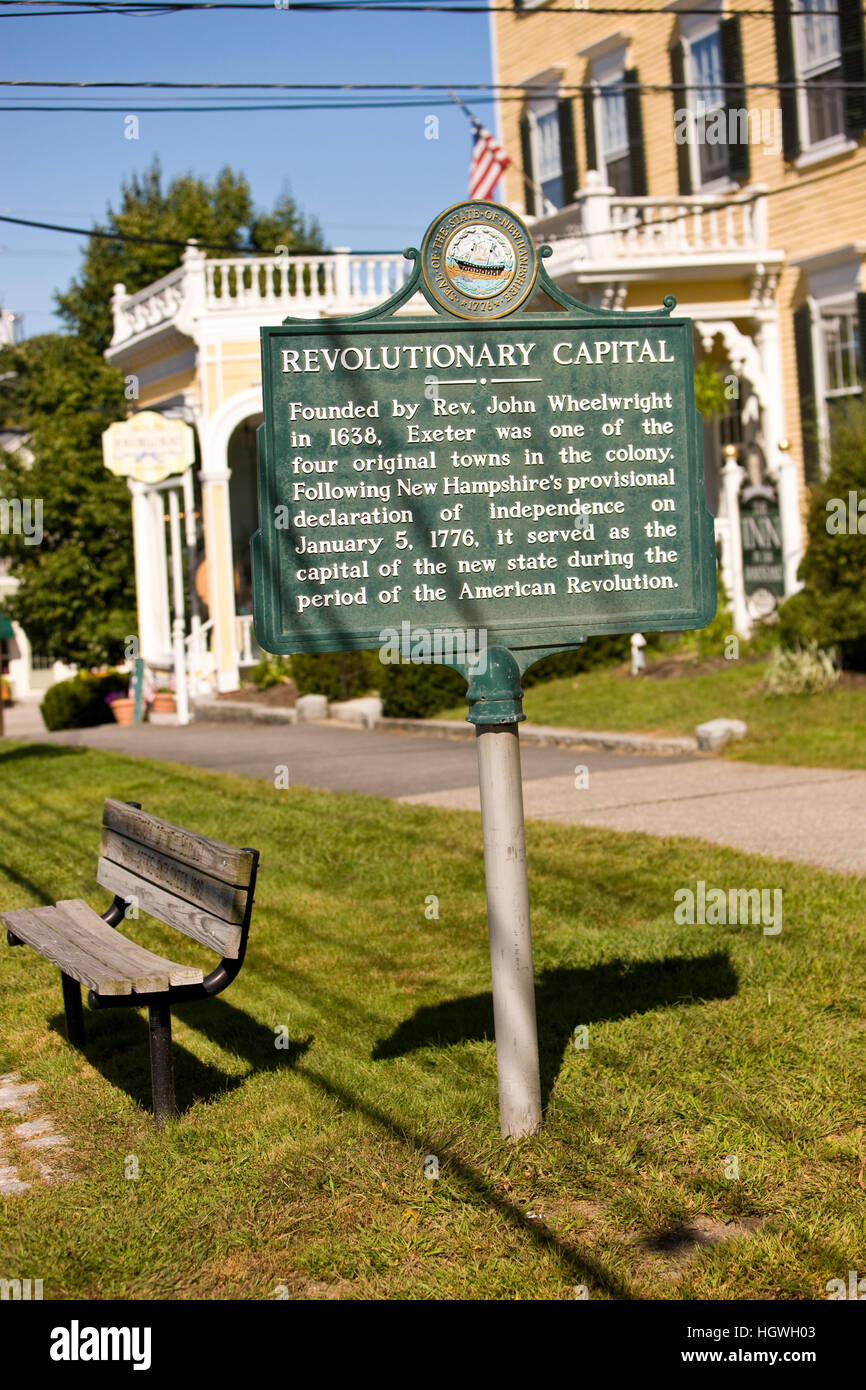 Signe de la capitale révolutionnaire à Exeter, New Hampshire. Banque D'Images