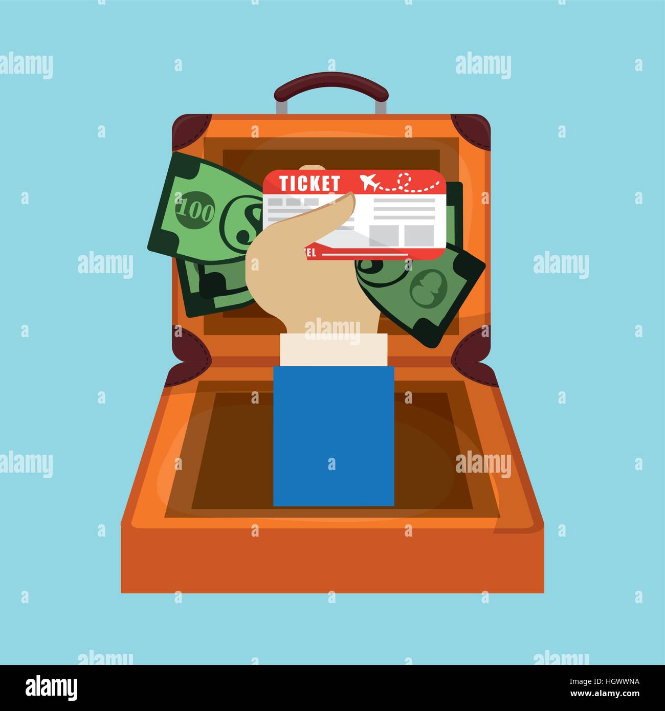 Valise de voyage de l'argent main eps 10 ticket vector illustration Illustration de Vecteur