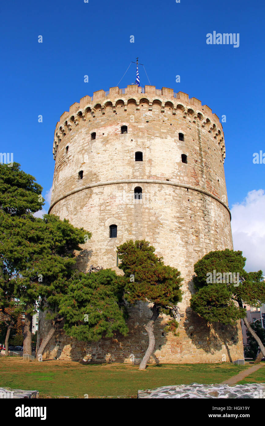 La Tour blanche, symbole de Thessalonique, Grèce Banque D'Images