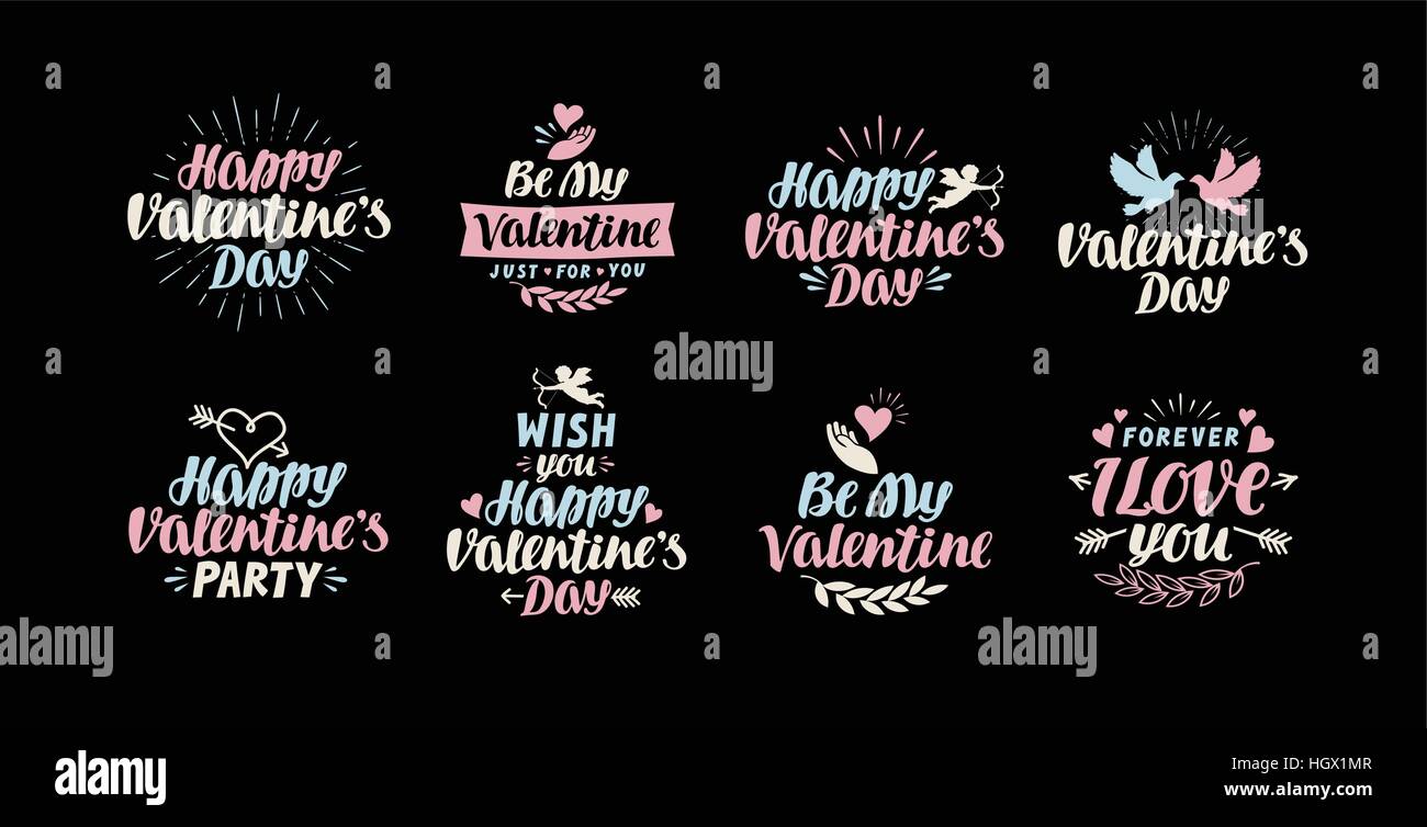 Valentines Day illustrations et typographie éléments. Vecteur de l'étiquette Illustration de Vecteur