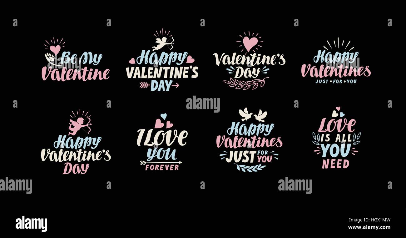 Happy Valentines Day carte lettrage. Label vector illustration Illustration de Vecteur