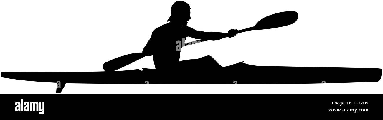 Kayakiste pagaie kayak sport athlète silhouette noire Banque D'Images