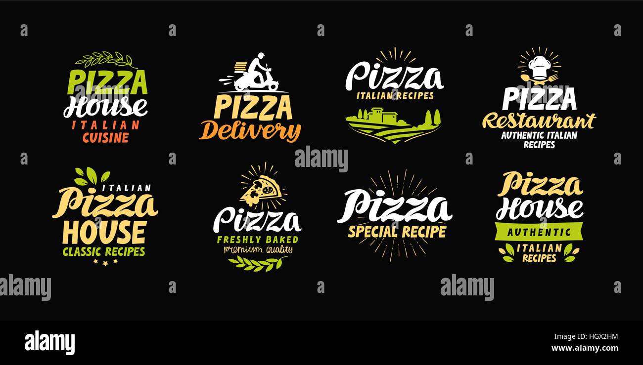 Jeu de pizza Vector icons, étiquettes, symboles, signes, éléments de design Illustration de Vecteur