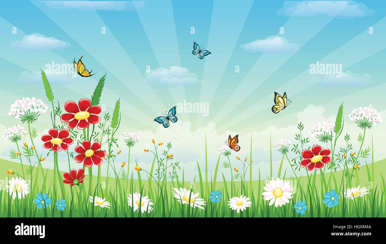 Floral background with butterflies Illustration de Vecteur