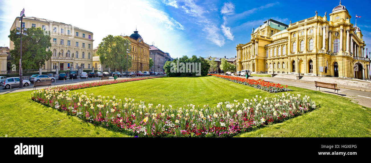 La place du théâtre de Zagreb, Croatie vue panoramique Banque D'Images