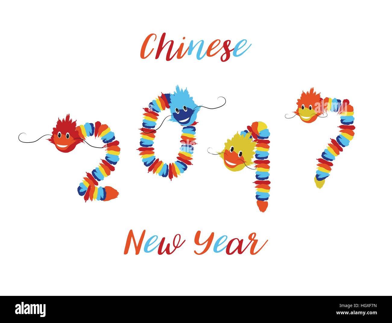 Le Nouvel An chinois symboles asiatiques de dragon chinois bonne chance dans l'élément de la forme des chiffres 2017. Vector background festive. Illustration de Vecteur