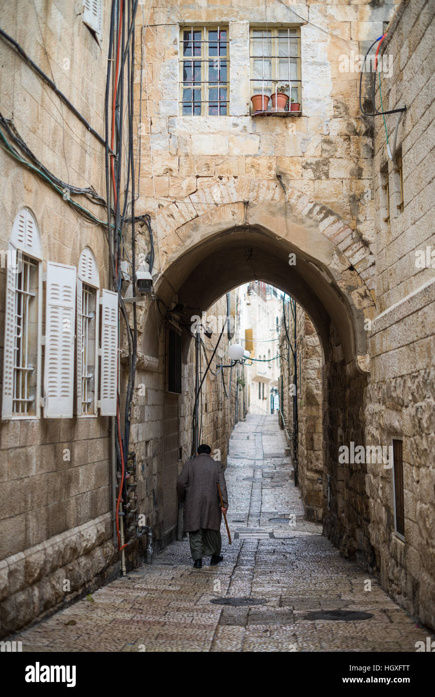 Juif dans les rues de Jérusalem, Israël, Moyen Orient Banque D'Images