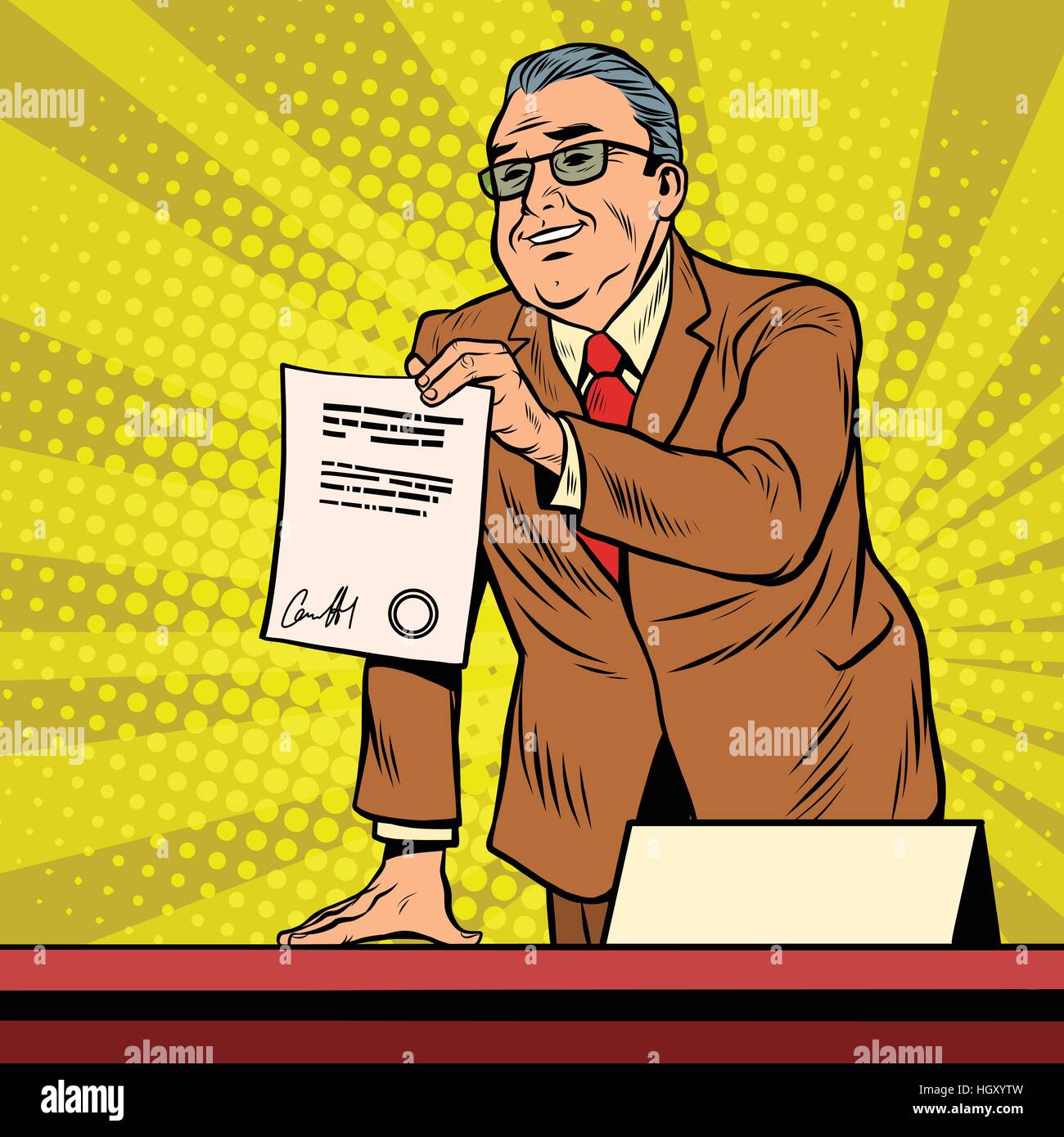 Patron d'entreprise avec un contrat Illustration de Vecteur