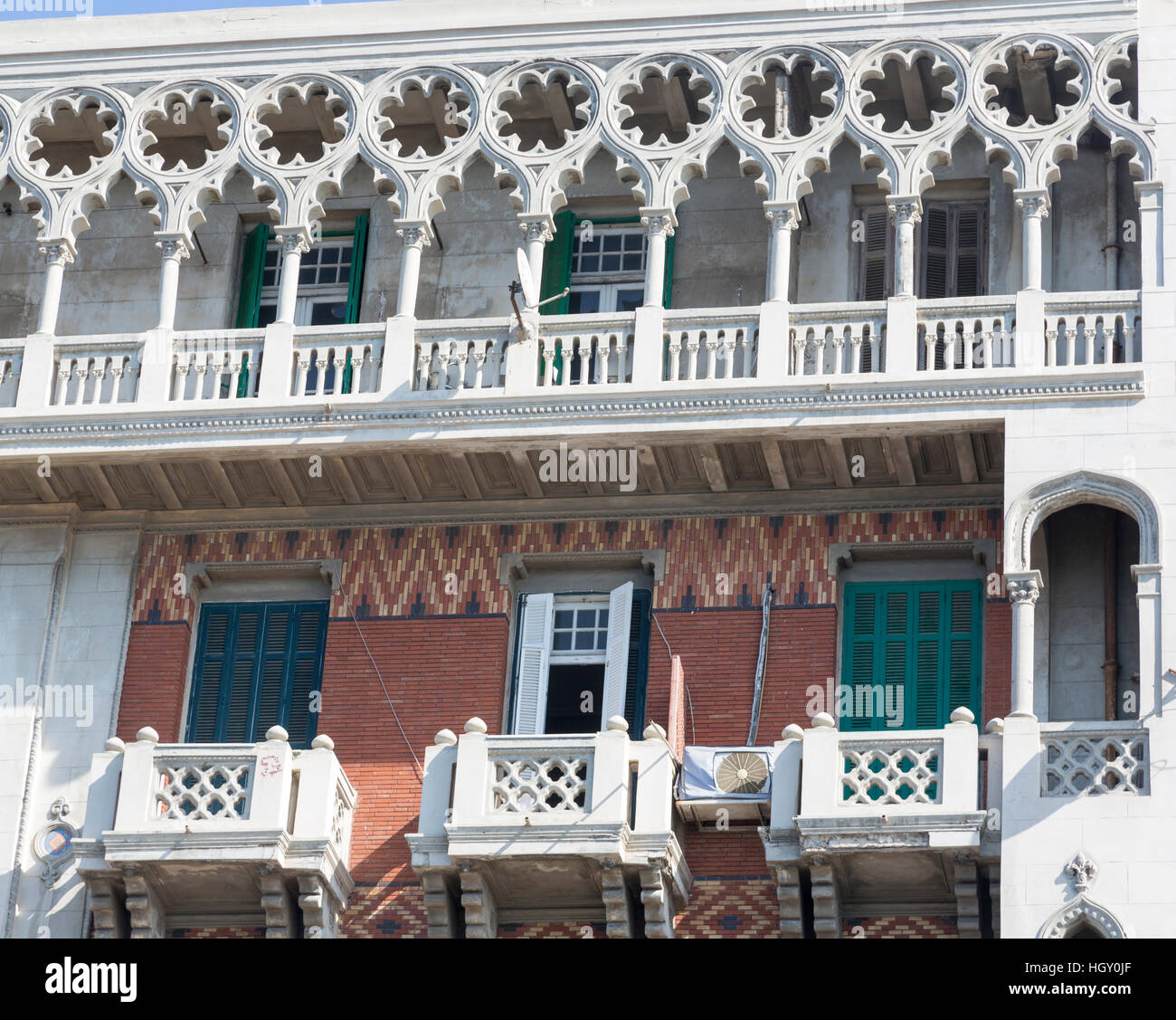 Détail, Little Venice apartment block, Alexandria, Egypte Banque D'Images