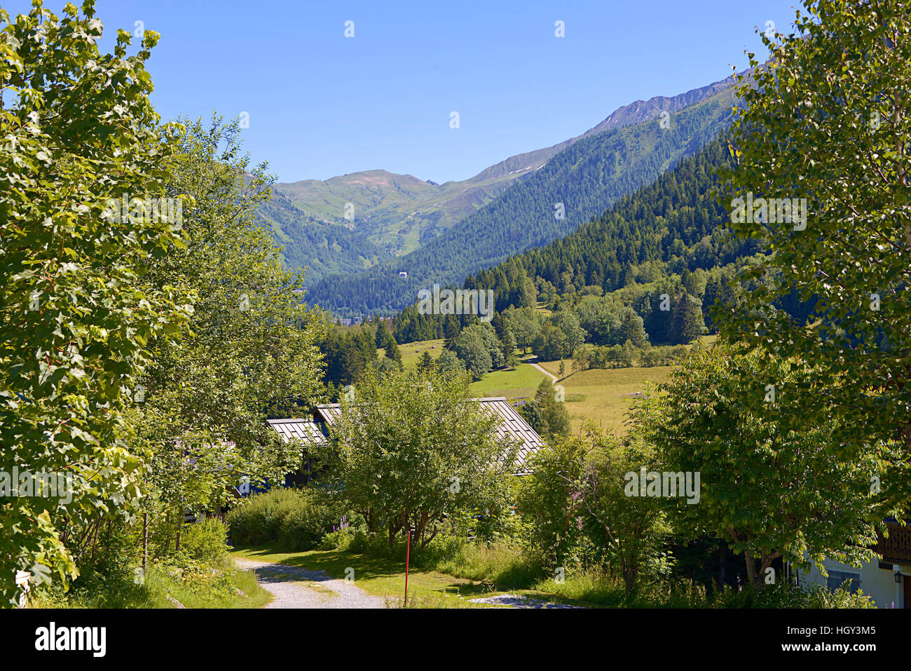Et les arbres à la montagne le Lavancher, située près de Chamonix dans les Alpes françaises, dans le département de la France Banque D'Images