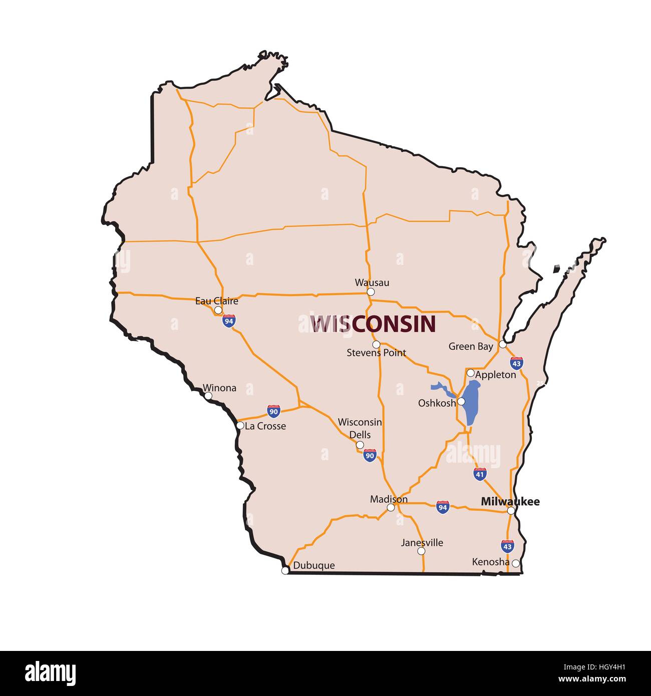 Carte détaillée de l'État du Wisconsin de couleur avec les grandes routes et des grandes villes Illustration de Vecteur