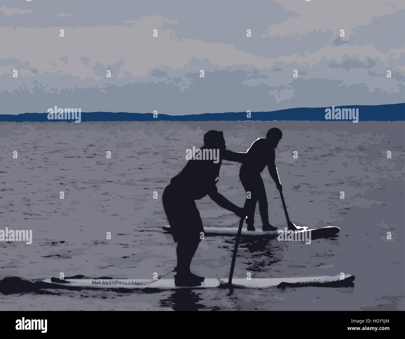 Silhouette Paddleboarders Illustration de Vecteur