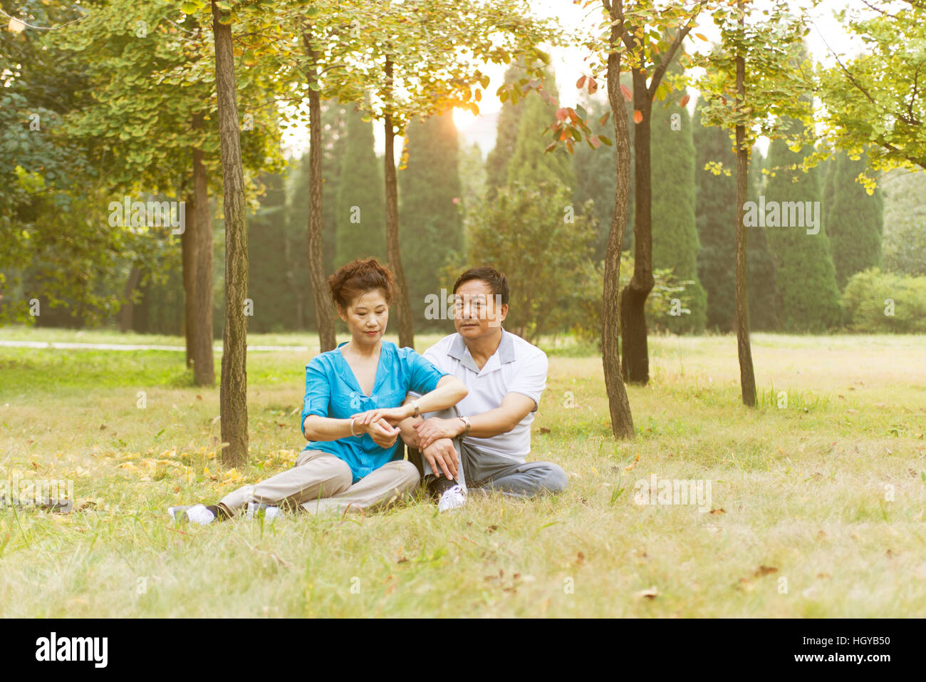 Happy Senior Couple Smiling affectueux Portrait en extérieur Banque D'Images