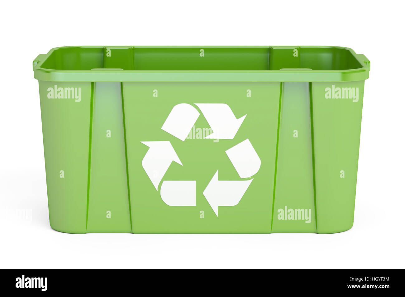Bac de recyclage vert, rendu 3D isolé sur fond blanc Banque D'Images
