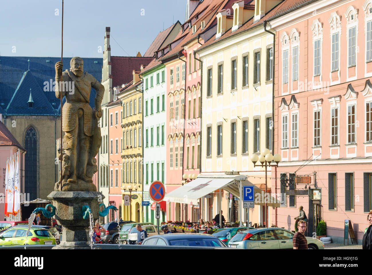 Cheb (Eger) : Place du Marché avec bien avec statue de Roland, , Karlovarsky, Karlsbader Région, Région de Karlovy Vary, République Tchèque Banque D'Images