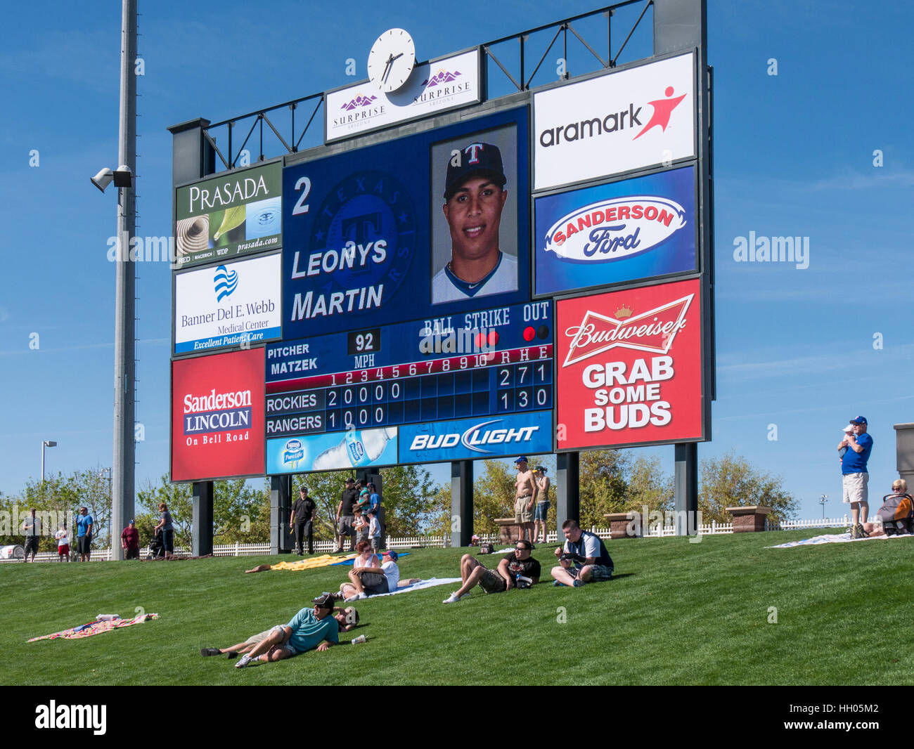 Ligue des cactus, tableau de bord de l'entraînement de printemps, baseball, Surprise Stadium, Surprise, surprise, Campus de loisirs Arizona. Banque D'Images