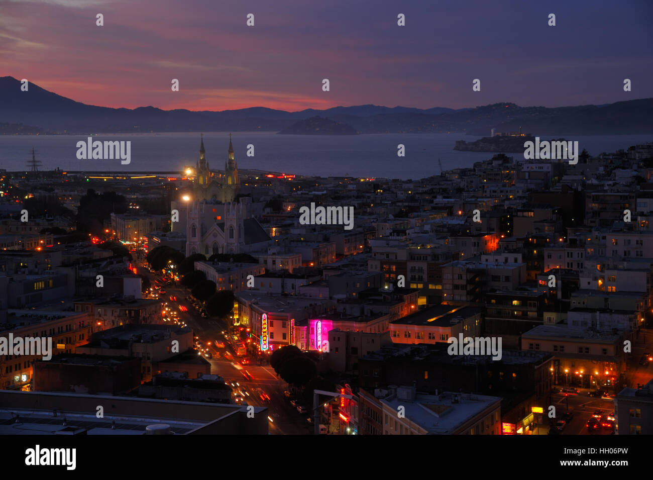 North Beach et l'île d'Alcatraz, San Francisco CA Banque D'Images