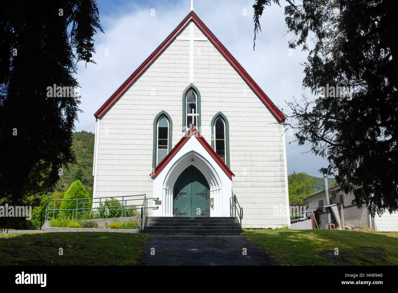 L'église du Sacré-Cœur de Reefton, Nouvelle-Zélande. Banque D'Images