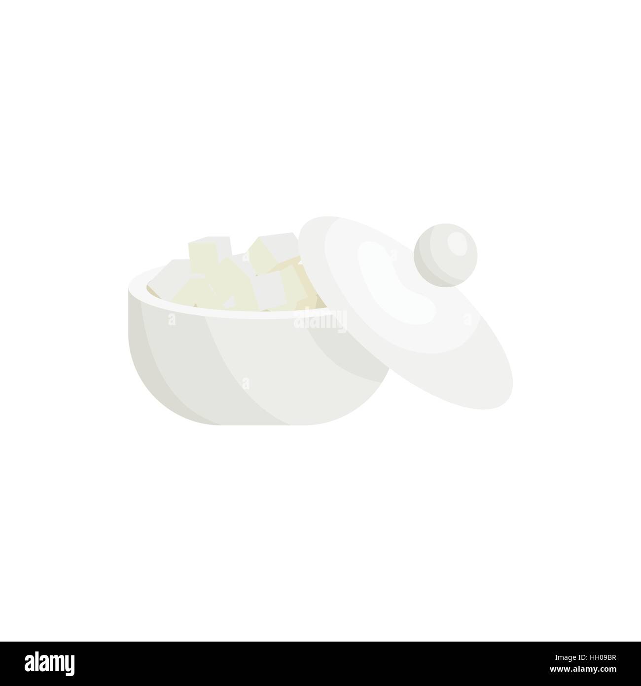 Bol de sucre avec des morceaux de sucre dans l'icône cartoon style isolé sur fond blanc Illustration de Vecteur