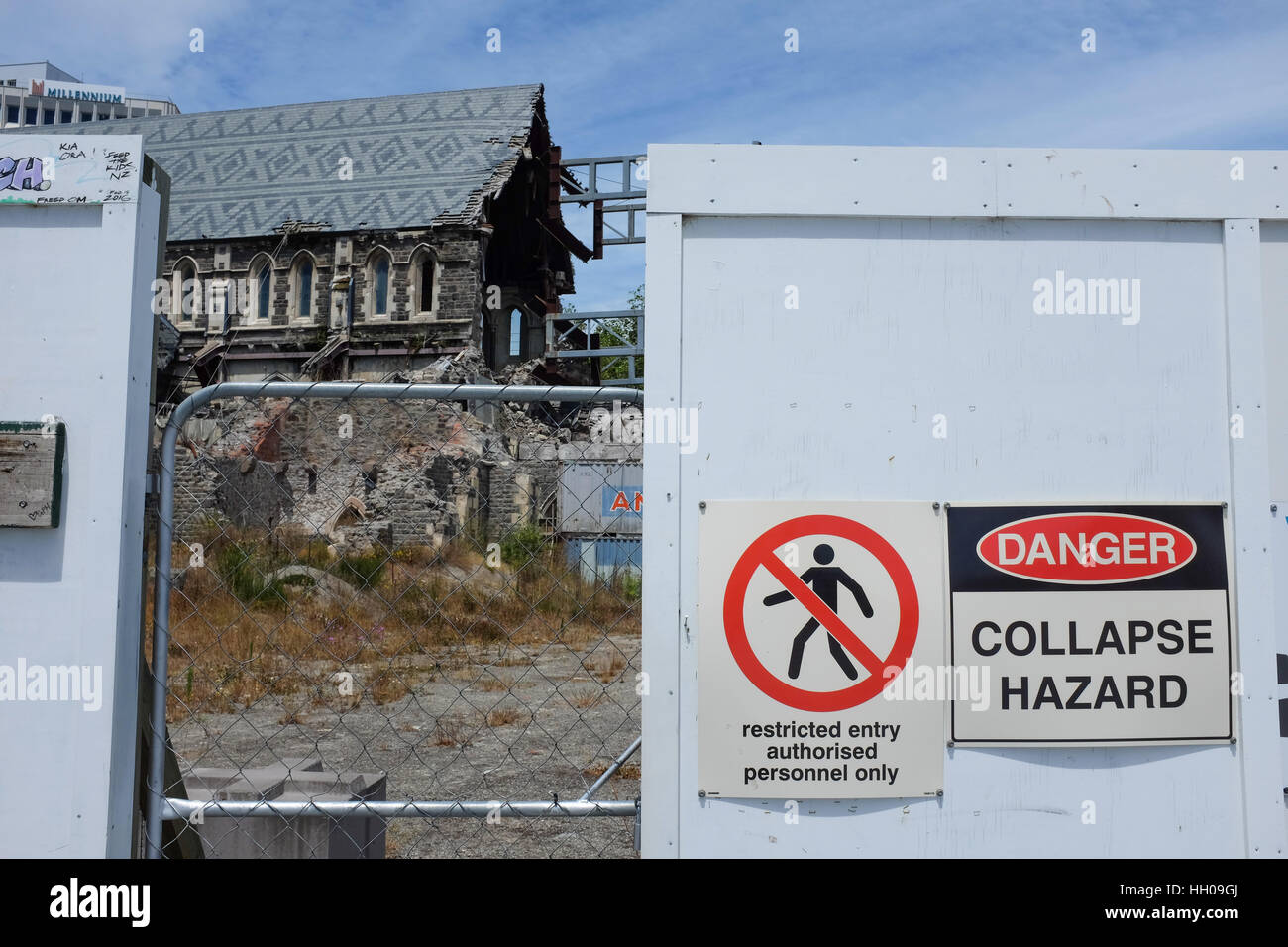 La Cathédrale de Christchurch en 2017, endommagée par le séisme qui a frappé la ville de Nouvelle-Zélande en 2011. Banque D'Images