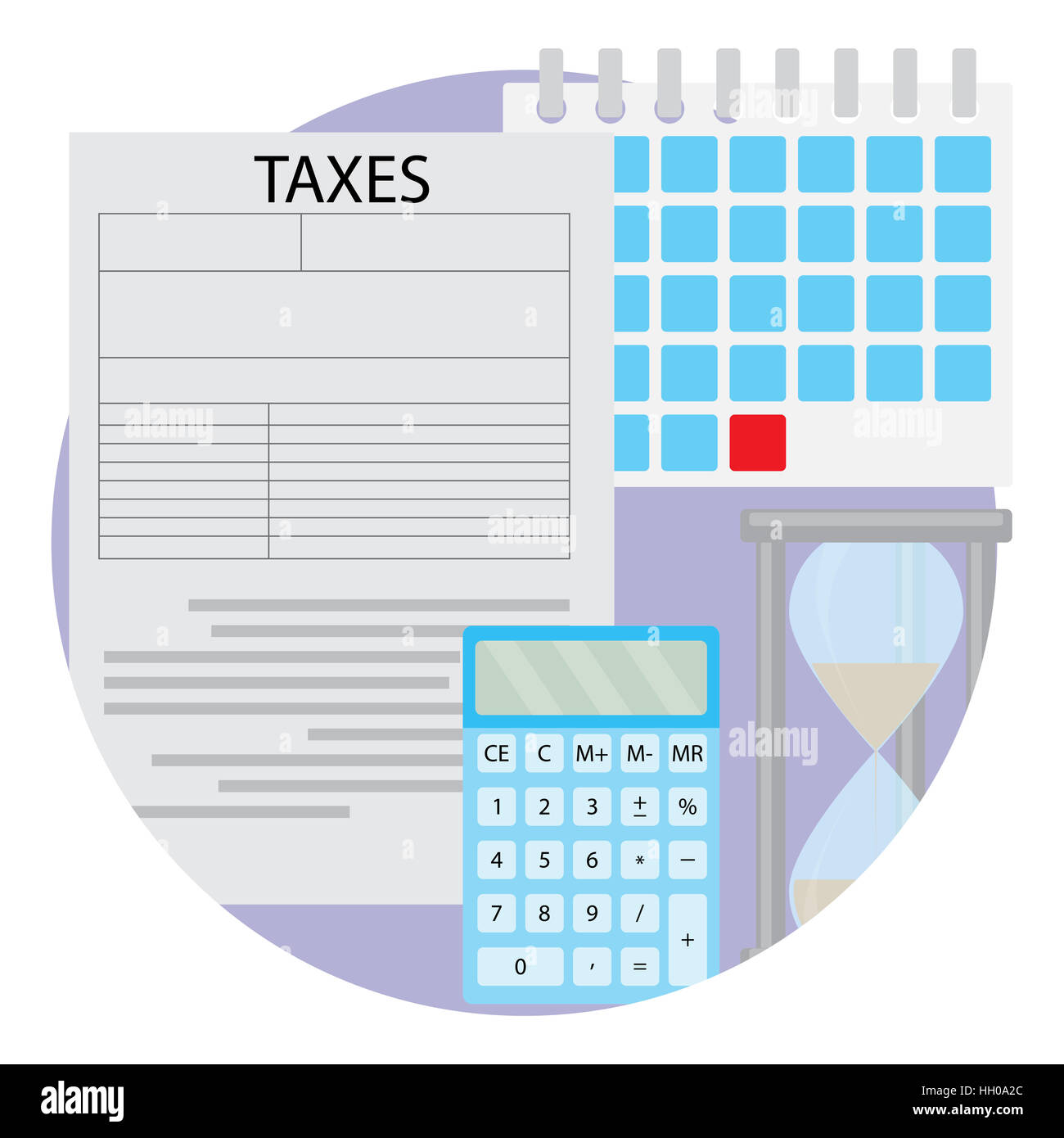 Journée d'icône. Budget, le paiement de l'impôt rapport de gouvernement, sablier et calendrier, vector illustration Banque D'Images