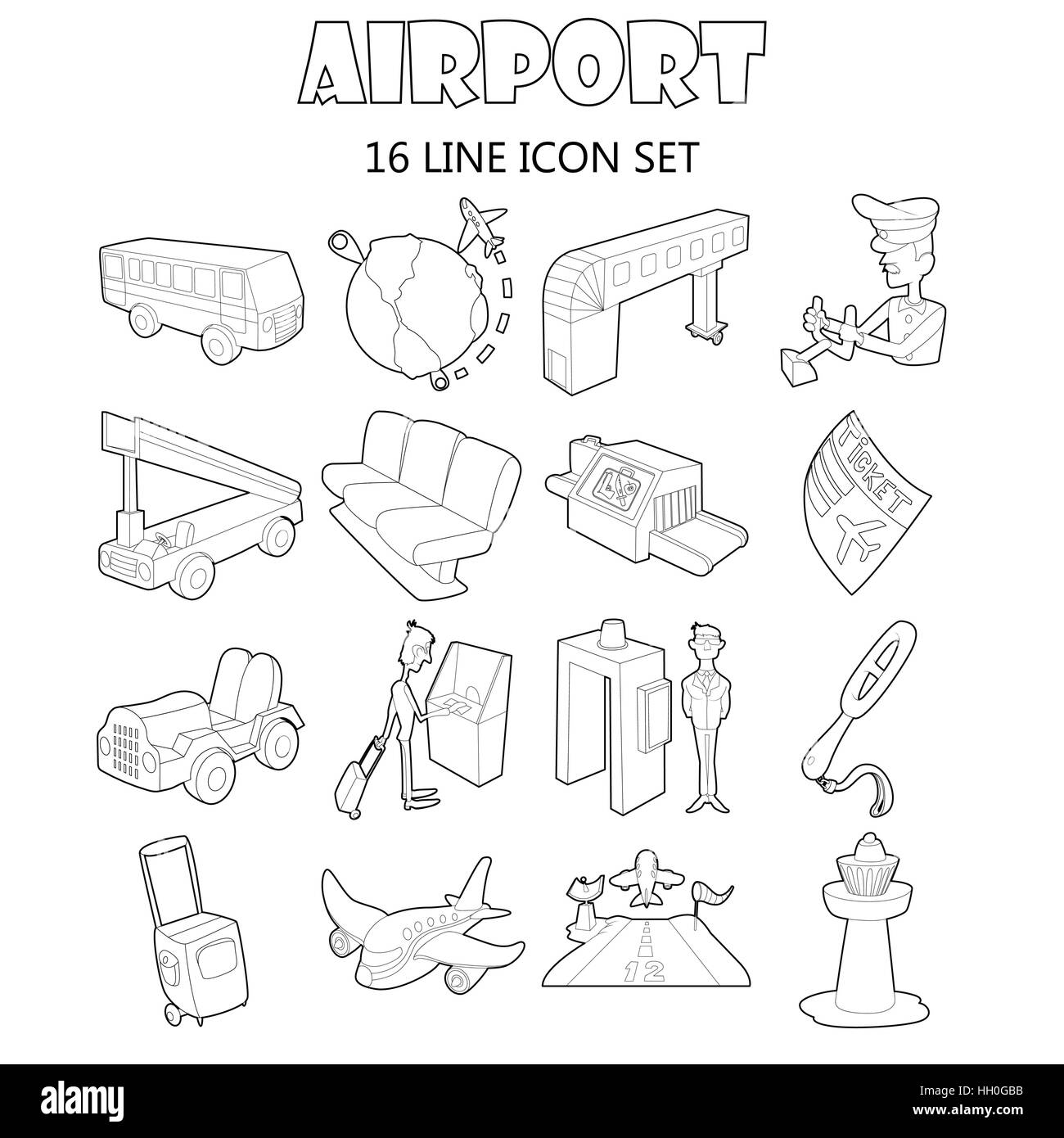 Ensemble de l'aéroport, les icônes de style contour Illustration de Vecteur