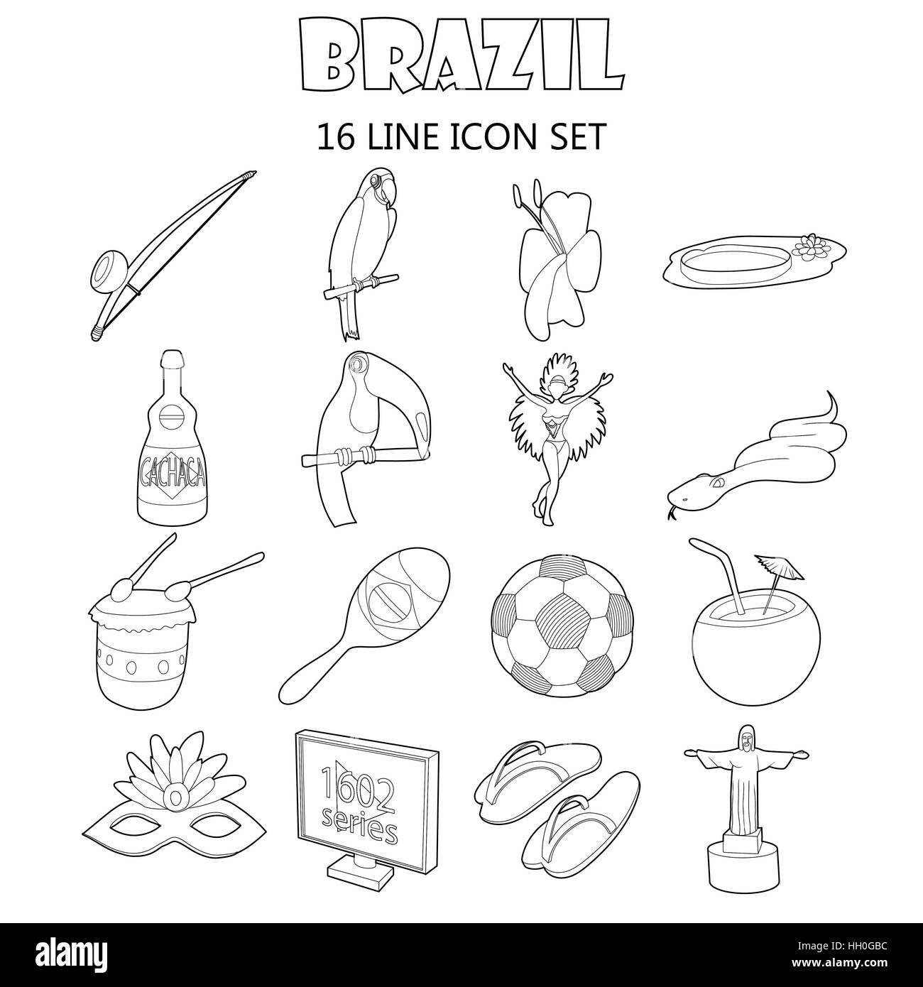 Brésil icons set style du contour, Illustration de Vecteur
